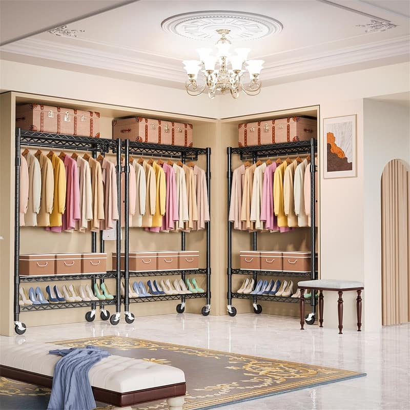 Heavy Duty Rolling Garment Rack 3 Tiers - 17.7"D x 47.2"W x 83.6"H
