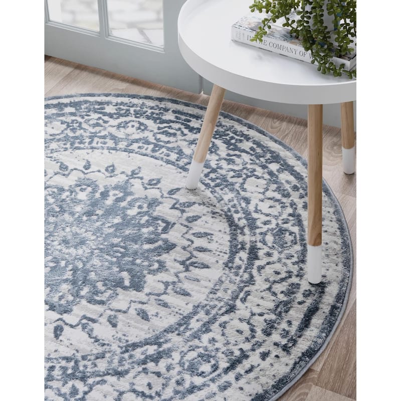 Country & Floral Cadence Collection Area Rug - 4' Round - Light Blue