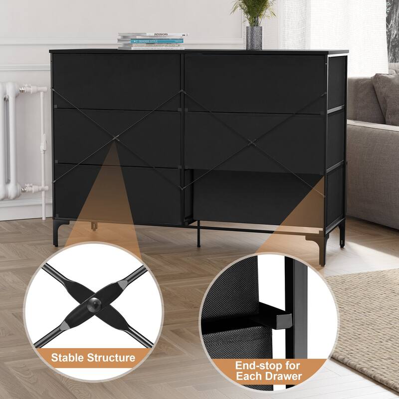 Wide Fabric Dresser 6 Drawer Dresser Storage Tower Unit