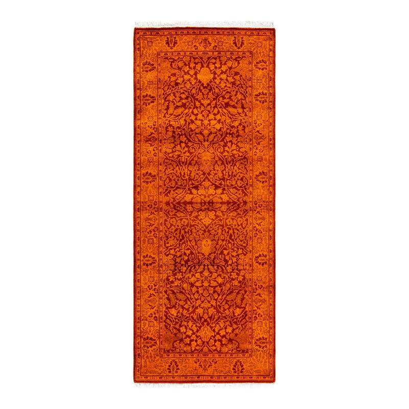 Overton Hand Knotted Wool Vintage Inspired Modern Contemporary Overdyed Orange Runner Rug - 2' 6" x 6' 5"