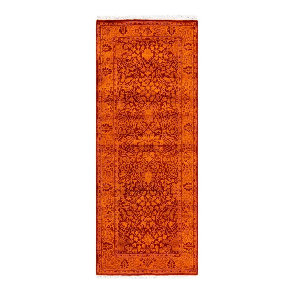 Overton Hand Knotted Wool Vintage Inspired Modern Contemporary Overdyed Orange Runner Rug - 2' 6" x 6' 5"