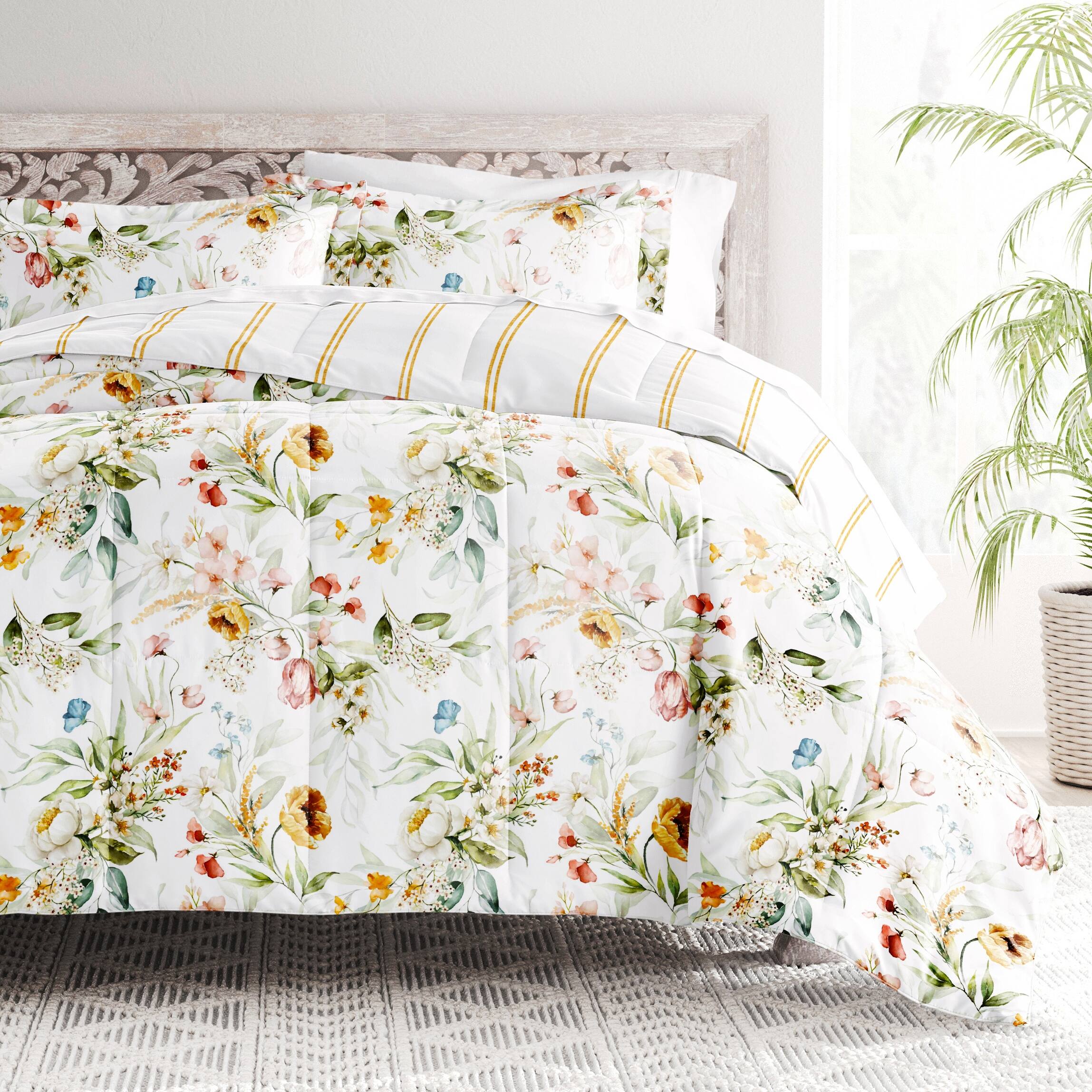 Becky Cameron Chintz Floral Pattern Reversible Comforter Set Bed Bath