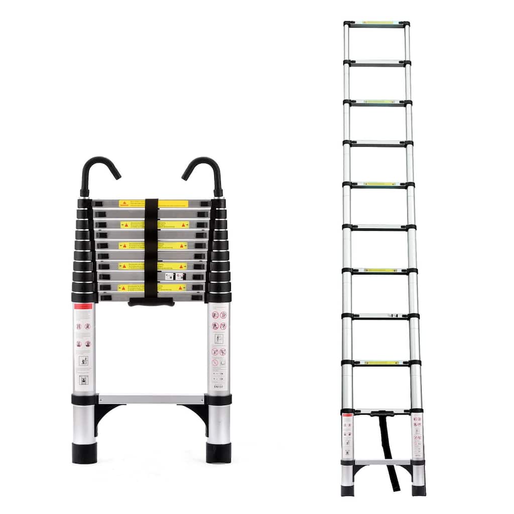 10.5ft Retractable Ladder, Multi-functional Foldable Ladder, With Hook, Aluminum Retractable Ladder