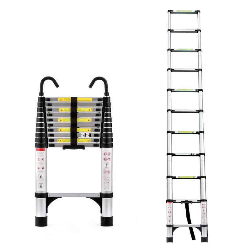 Anmytek Premium Telescoping Aluminum Ladder with Anti Drop Hooks and Safety Locks Lightweight Extendable Ladder - Silver - 126 in.H
