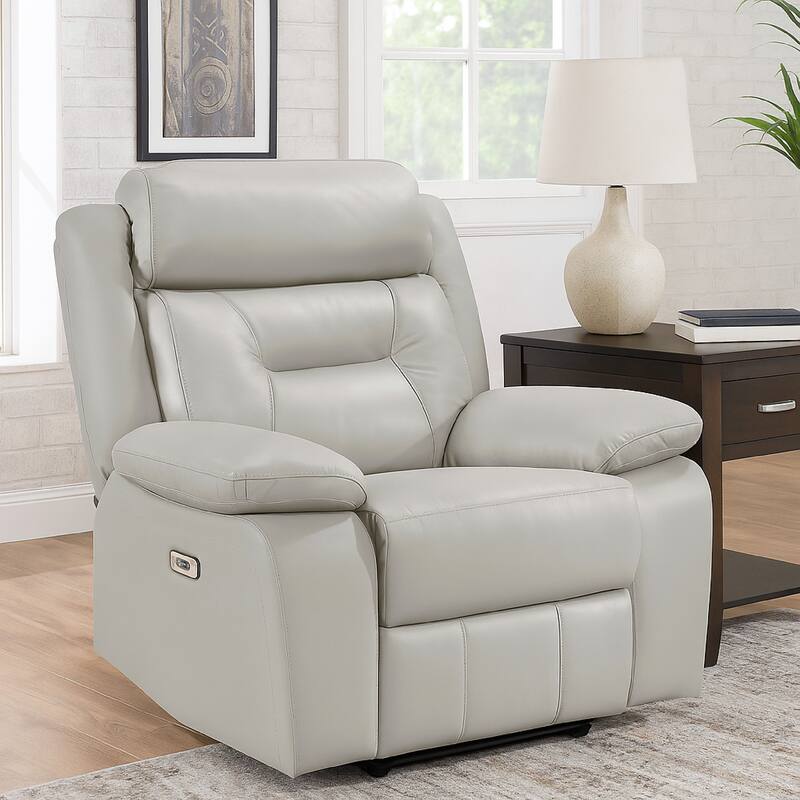 Conia Power Reclining Chair, Light Gray Silver Leather, USB Port