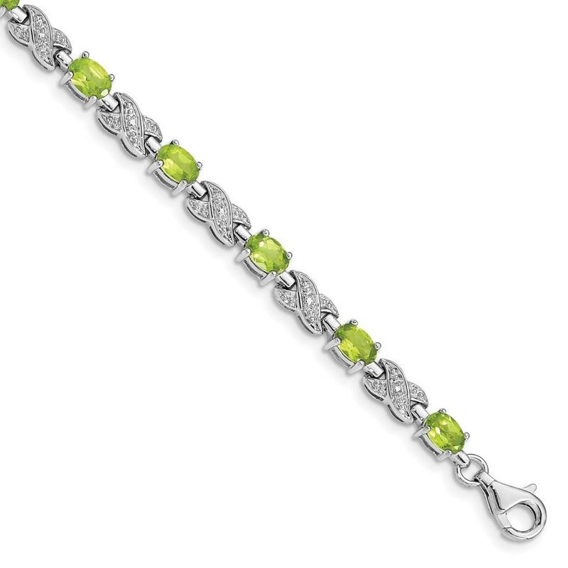 Curata 925 Sterling Silver Textured Polished Fancy Lobster Closure Peridot Bracelet
