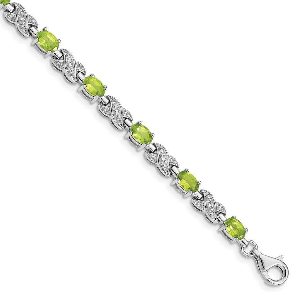 Curata 925 Sterling Silver Textured Polished Fancy Lobster Closure Peridot Bracelet