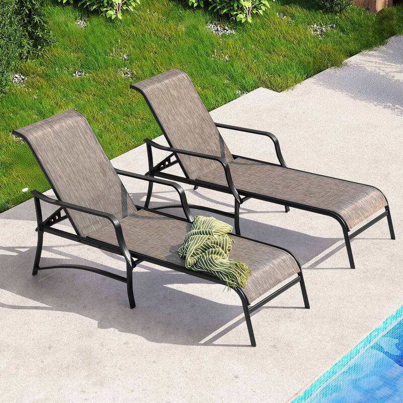 Outdoor Textilene Metal Lounge Chairs Set of 2, 5-Level Adjustable Backrest