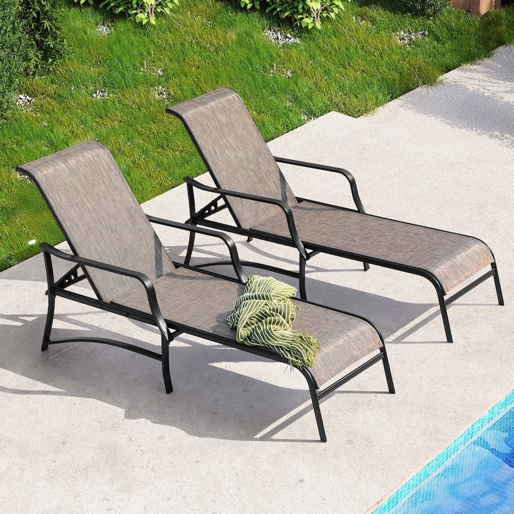 Outdoor Textilene Metal Lounge Chairs Set of 2, 5-Level Adjustable Backrest