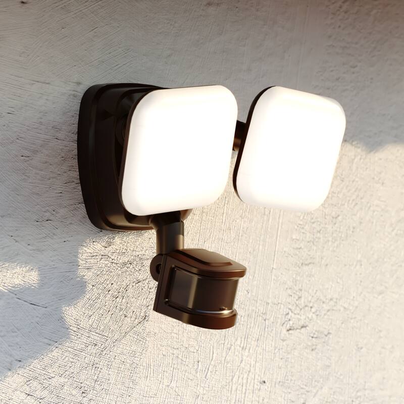 Theta LED Outdoor Motion Sensor Adjustable Security Flood Light - Bronze - 10-in W x 7.75-in H x 5.5-in D