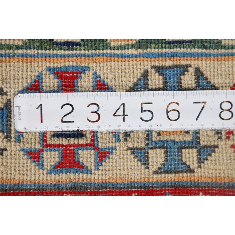 Blue Geometric Kazak Runner Rug Hand-Knotted Oriental Wool Carpet - 2'8" x 9'6"