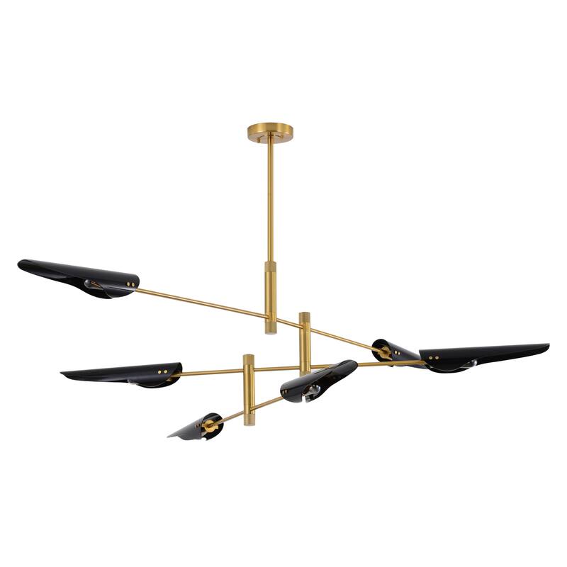 6-Light Brass Iron Chandelier With Smoke Black Tubed Shade