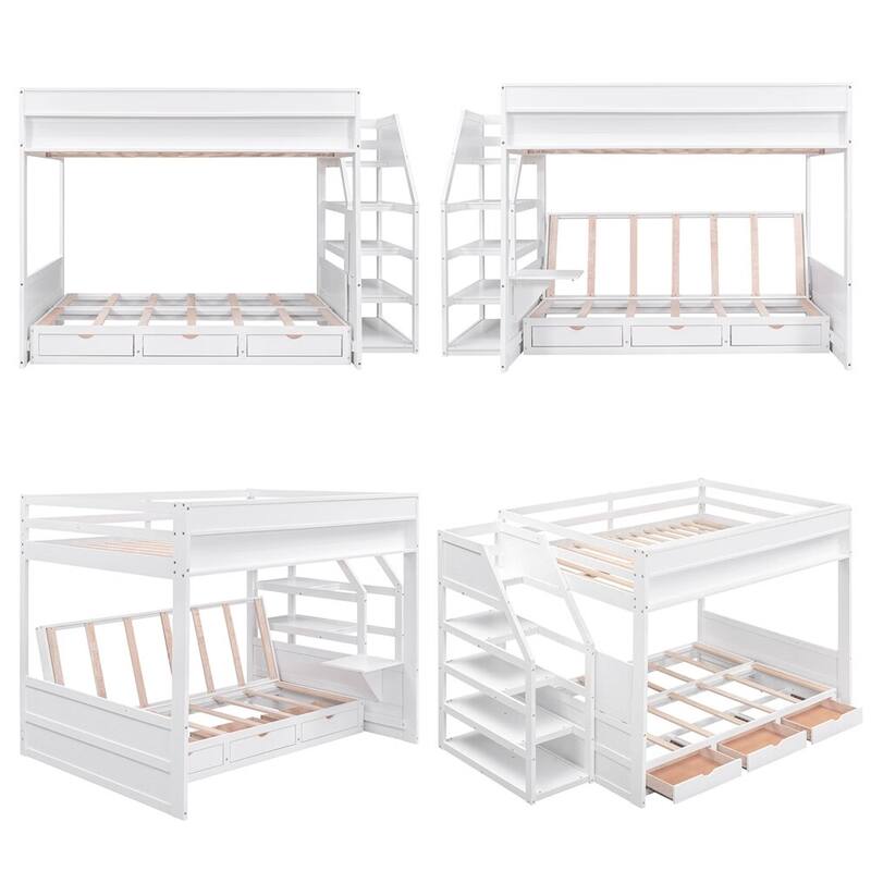Merax Wood Full Size Convertible Bunk Bed with Storage Staircase