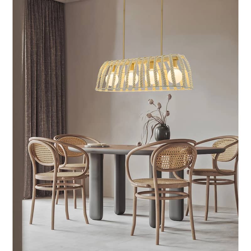 Roka 4-Light Rattan Linear Pendant, Coastal Boho - Handwoven - 38" Wide