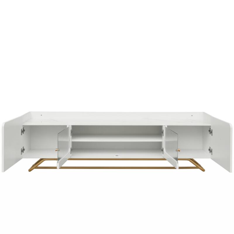 Sleek Design TV Stand with Fluted Glass, Contemporary Entertainment Center for TVs Up to 70"