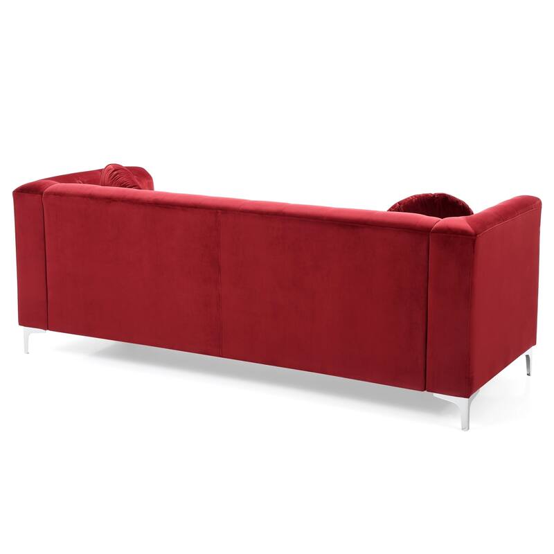 Tufted Nailhead Trim Velvet Sofa with Throw Pillows - 83" - Burgundy