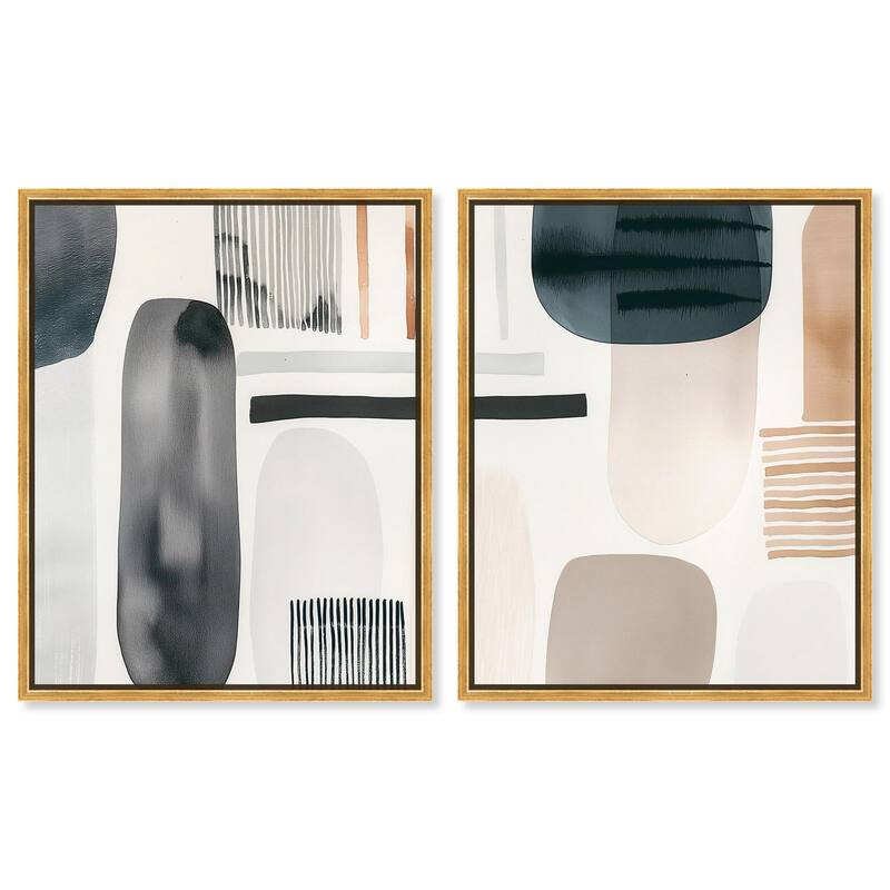 Floating Shapes I Canvas Set of 2 by Art Remedy - 16" x 20" - Gold