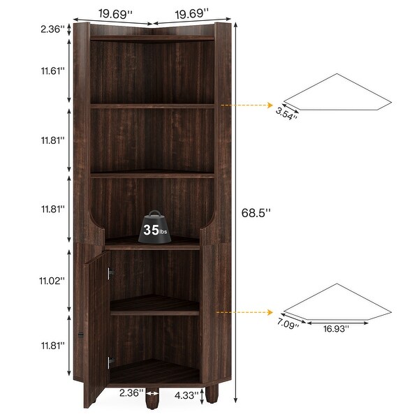 68 Inch Tall Corner Cabinet, 6-Tier Corner Shelf with Doors - On