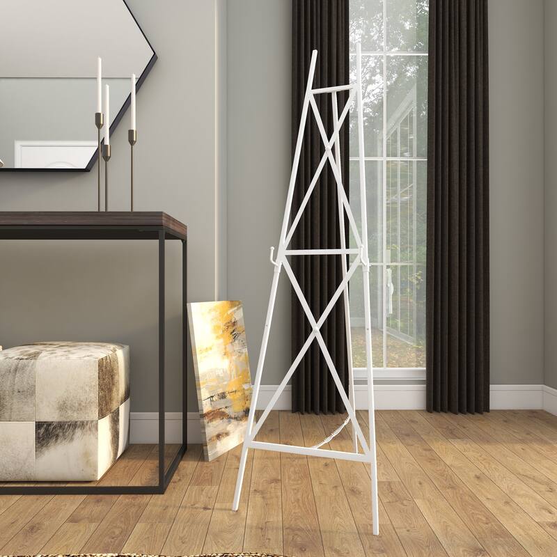 White Metal Tall Adjustable 2 Tier Display Easel with Chain Support