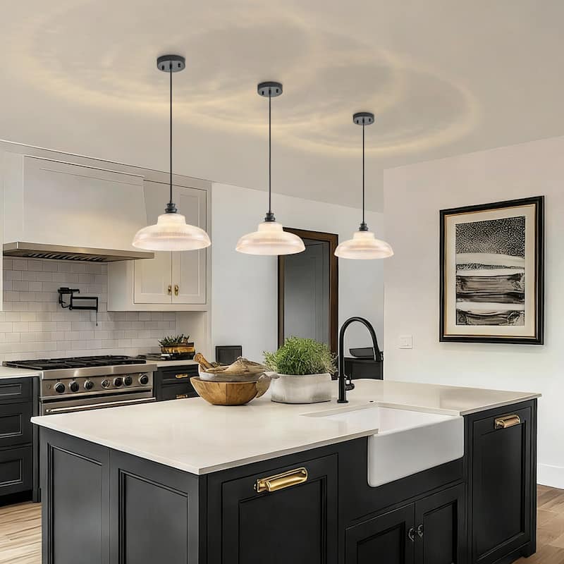 Starsky 1-Light Farmhouse Dome Ribbed Glass Texture Single Pendant