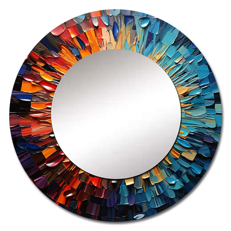 Designart "Colorful Mosaic print I" Music Large Round Mirror - Modern Multi-Color Bedroom Mirror Wall Decor