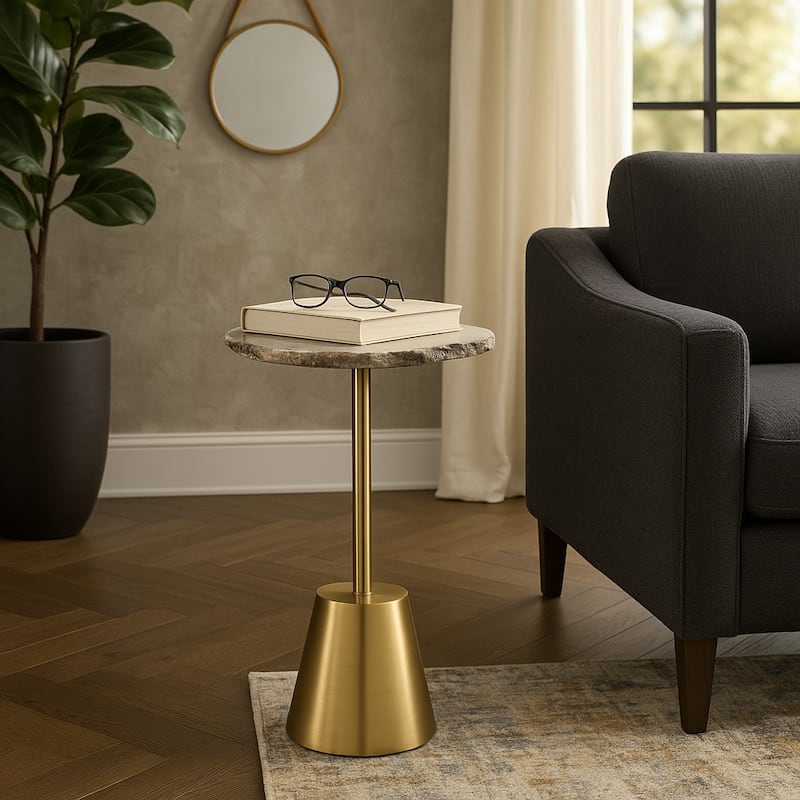 Freeform Agate Natural Edge Side Table with Metal Base