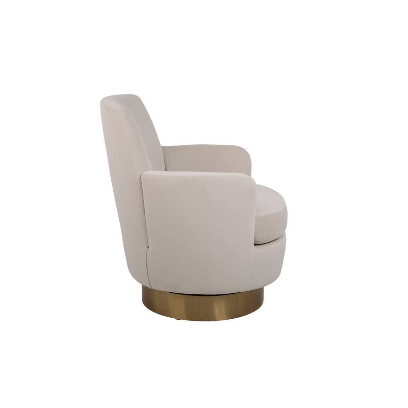 Velvet Swivel Barrel Chair, Swivel Accent Chairs Armchair w/ Gold Stainless Steel Base, Comfy Reading Chair Round Barrel Chairs