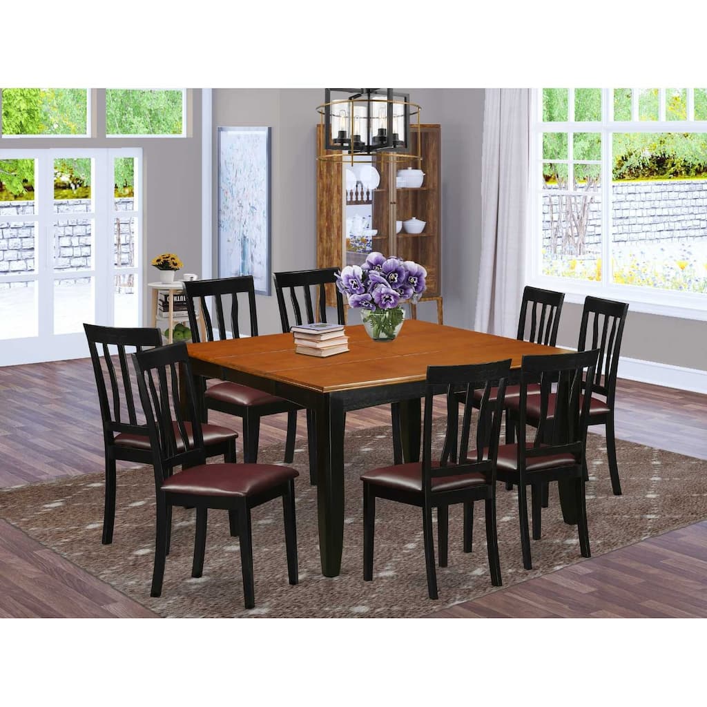 9 Piece Dining Set - Square Table & 8 Chairs - Dark Cappuccino Finish - Elegant Kitchen Table Set