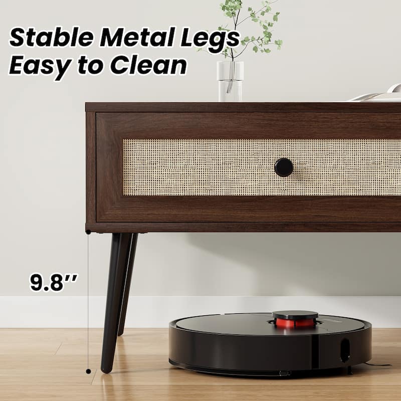 Modern Coffee Table, 47 Inch Rectangle Console Table with Drawer & Shelf, Wooden Coffee Table for Living Room, Office