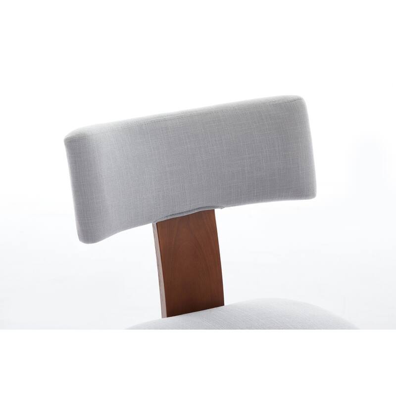 Set of 2 Linen Fabric Modern Armless Dining Chairs With Curved backrest and Solid Wooden Legs for Dining Room Living Room