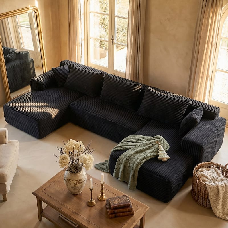 Oversized Modular Sectional Sofa, No Assembly Required, Corduroy Fabric, Deep Seat Cloud Couch with Chaise Foam Sofa