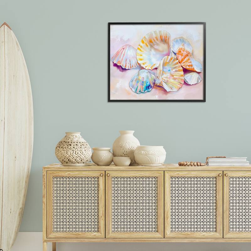 Stupell Pile of Various Seashells Framed Giclee Art Design By Arlington Prints