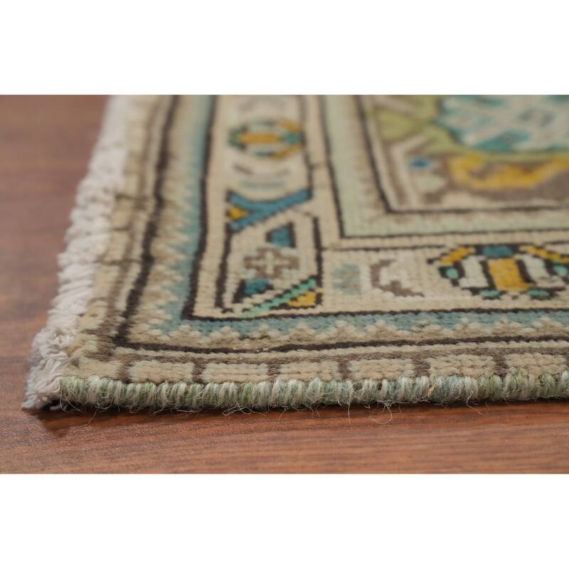 Hand Knotted Oriental 100% Wool Carpet Traditional Medallion Green Tabriz Area Rug - 11' 0'' X 8' 1''