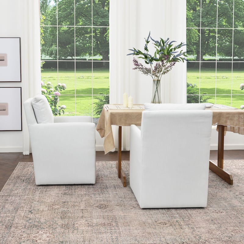 KINWELL Performance Fabric Upholstered Rolling Dining Armchair (Set of 2)