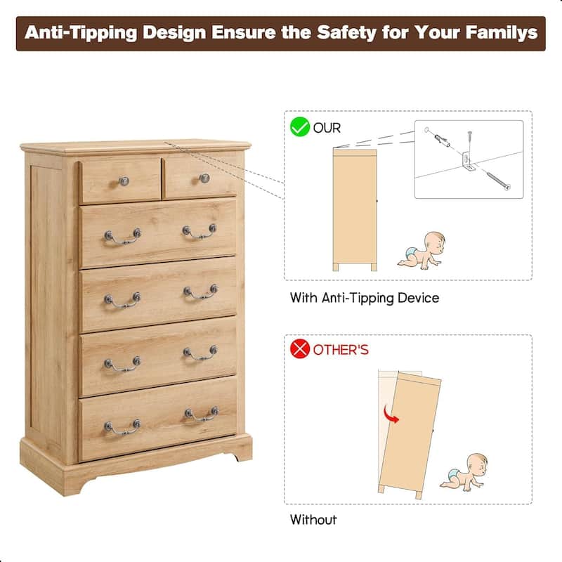 Vintage 6 Drawers Wood Dresser Chests, Rustic Dressers Chset Organizer