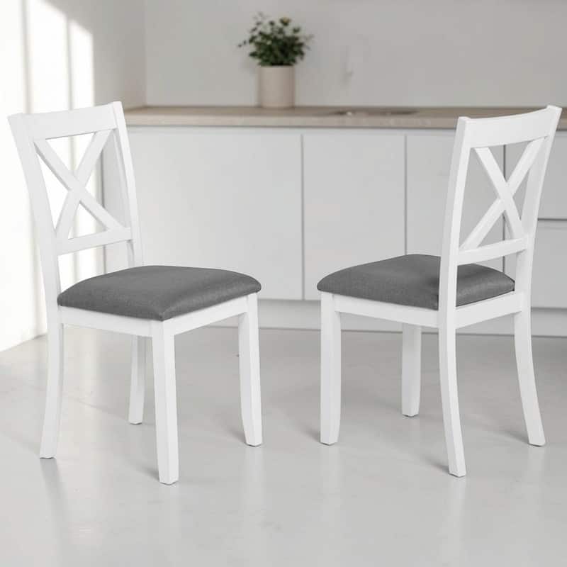 Wooden Dining Chairs Set of 4, Upholstered Kitchen & Dining Room Side Chairs with Padded Seat for Living Room - White,gray