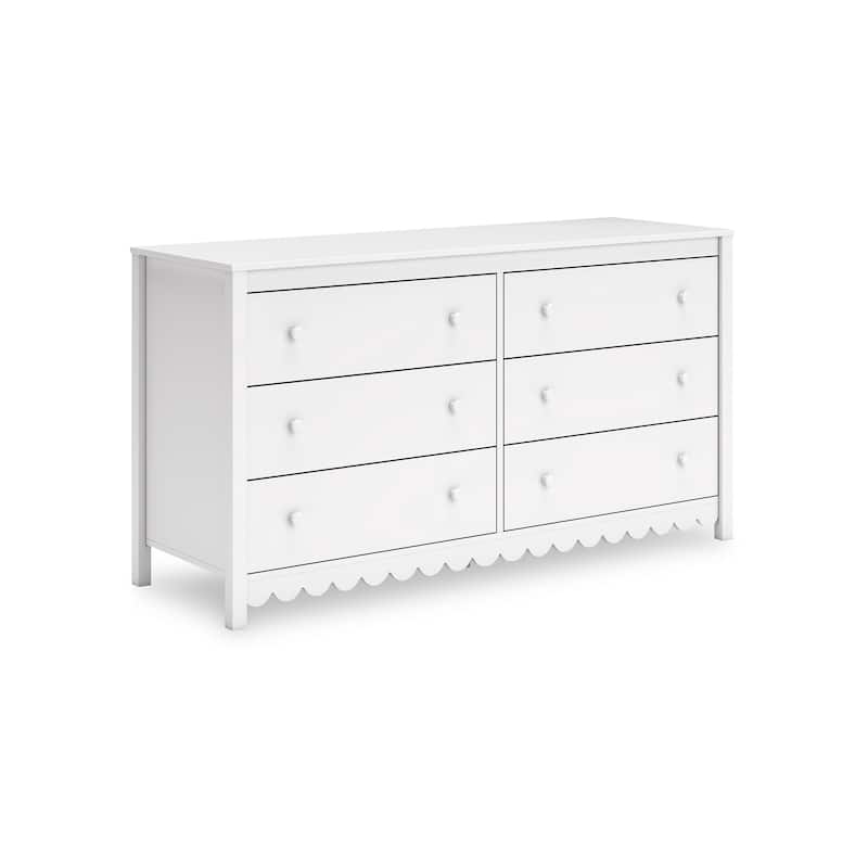 Kally Wide Dresser, 6 Drawers, Modern Matte White Wood Finish, 61 Inch