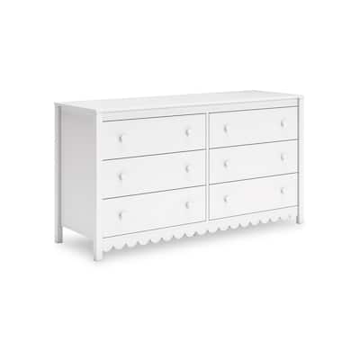 Kally Wide Dresser, 6 Drawers, Modern Matte White Wood Finish, 61 Inch