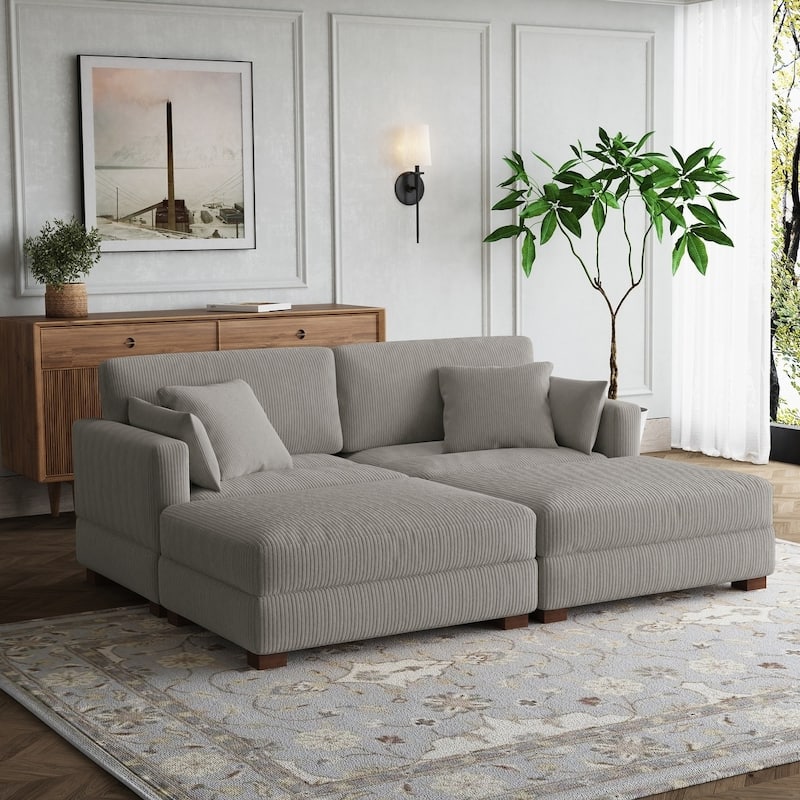 Modern Corduroy Modular Couch Sectional Sofa With Pillows
