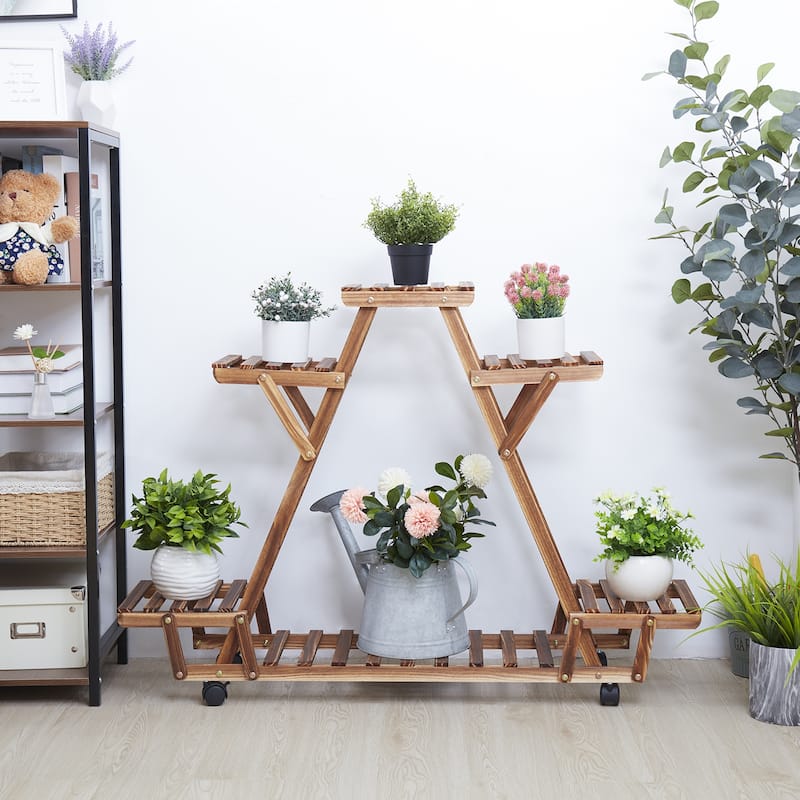 Triangular Plants Stand 32 inch Tall Shelf with Wheels