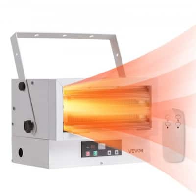 White Cold-Rolled Steel 5000W Electric Garage Heater with Remote and Timer - 14 x 10.6 x 10 in