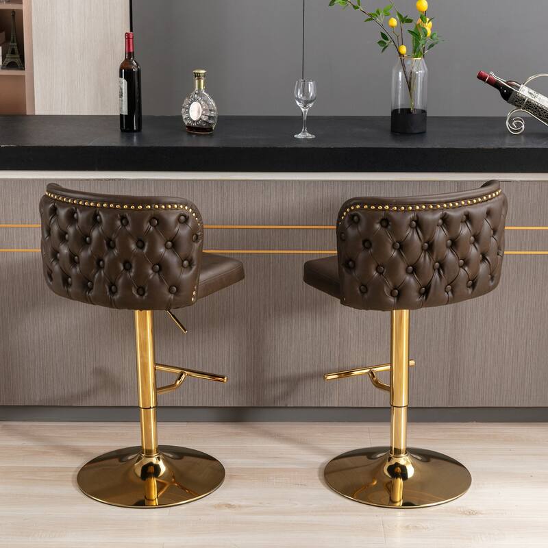 GDF Studio - Riveton Modern PU Upholstered Swivel Bar Stools with Adjustable Height and Tufted Back, Chrome Base (Set of 2)