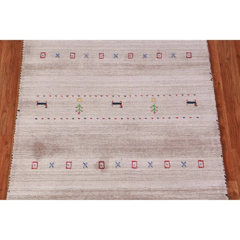 Hand Knotted Oriental 100% Wool Carpet Tribal Animal Pictorial Beige & Ivories Gabbeh Area Rug - 5' 0'' X 3' 0''