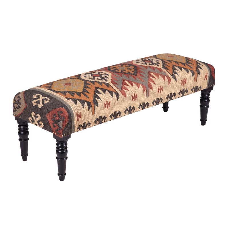 Handmade Kilim Upholstered Wooden Bench (India) - 48" L x 16" W x 18" H