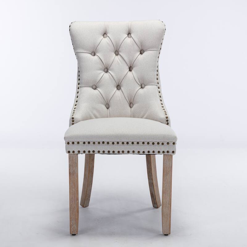 GDF Studio-Nikki Modern Wood Upholstered Dining Chair with Tufted Design, Nailhead Trim, 2-Pcs Set