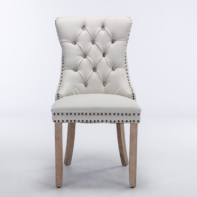 High-end Tufted Solid Wood Flax Upholstered Linen Dining Chair with Wood Legs Nailhead Trim 2-Pcs Set,Black Linen