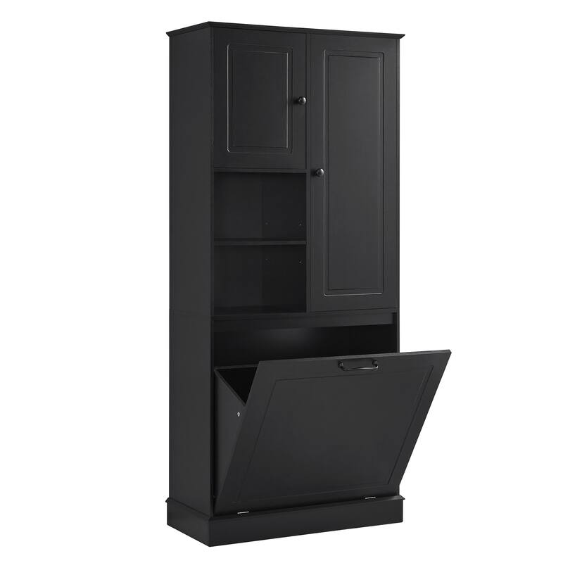 Roomfitters 67" Tall Storage Cabinet with Flip-Out Basket & Adjustable Shelves, MDF Linen Tower for Bathroom & Office