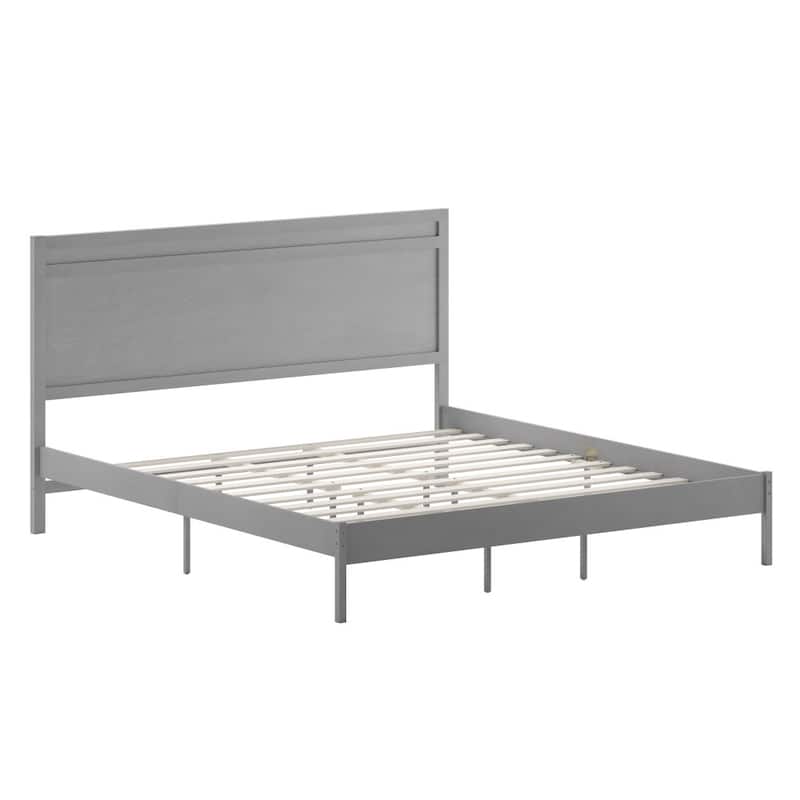 Modern Solid Wood Platform Bed with Headboard and Wooden Slats