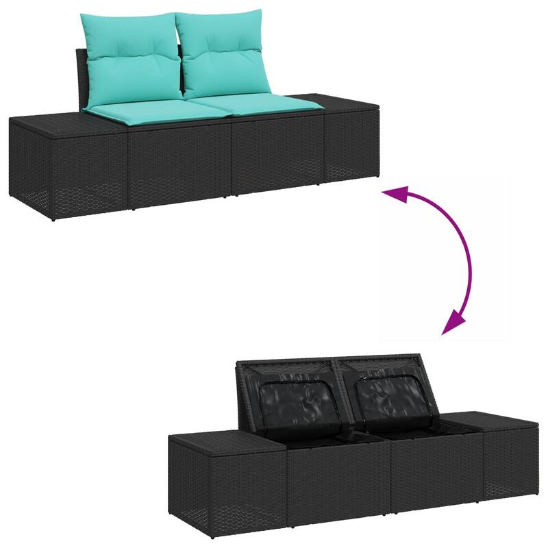 vidaXL 10 Garden Sofa Set with Cushions Black Poly Rattan - 113.8 x 82.3 x 27.2
