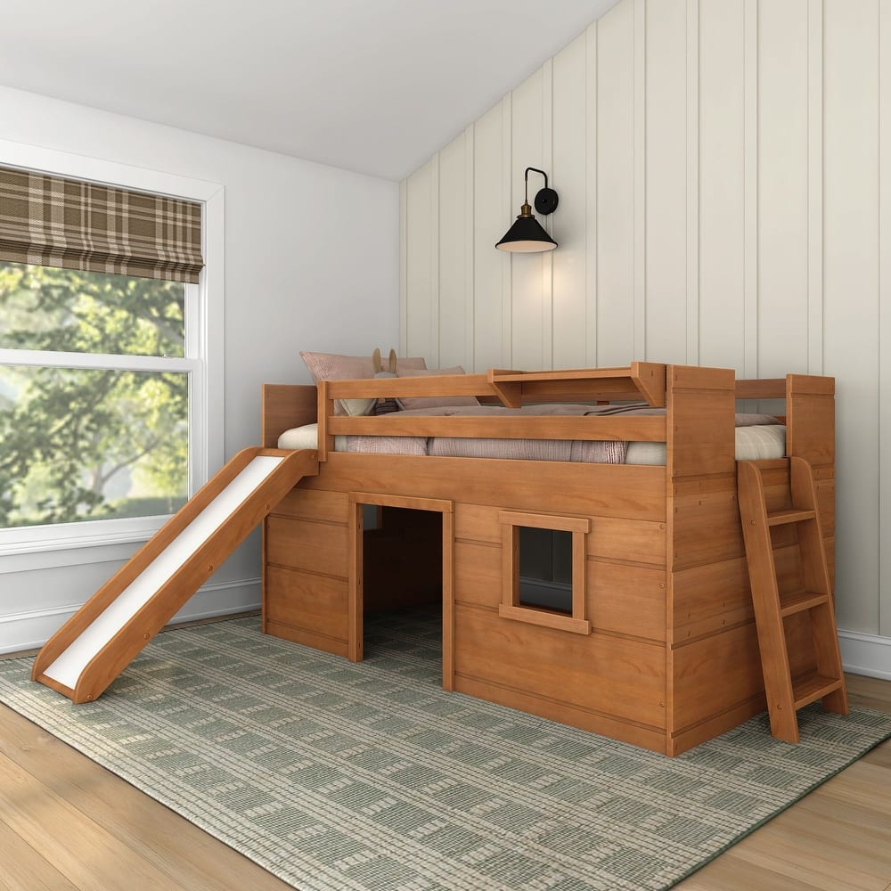 Max and Lily Farmhouse Twin Low Loft with Slide